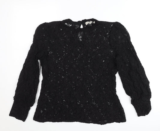 Oasis Women’s Black Lace Long Sleeve Blouse Size M Tunic Style