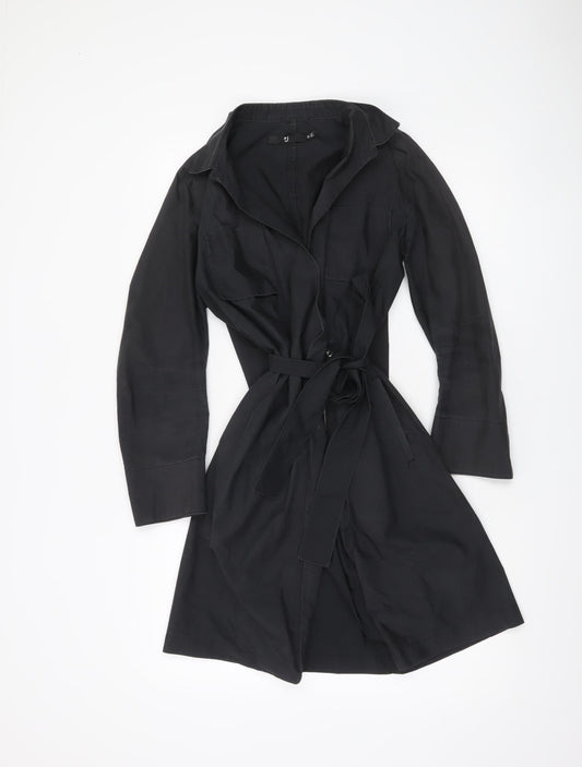 +J Womens Black Trench Coat Belted Mid Length Size M
