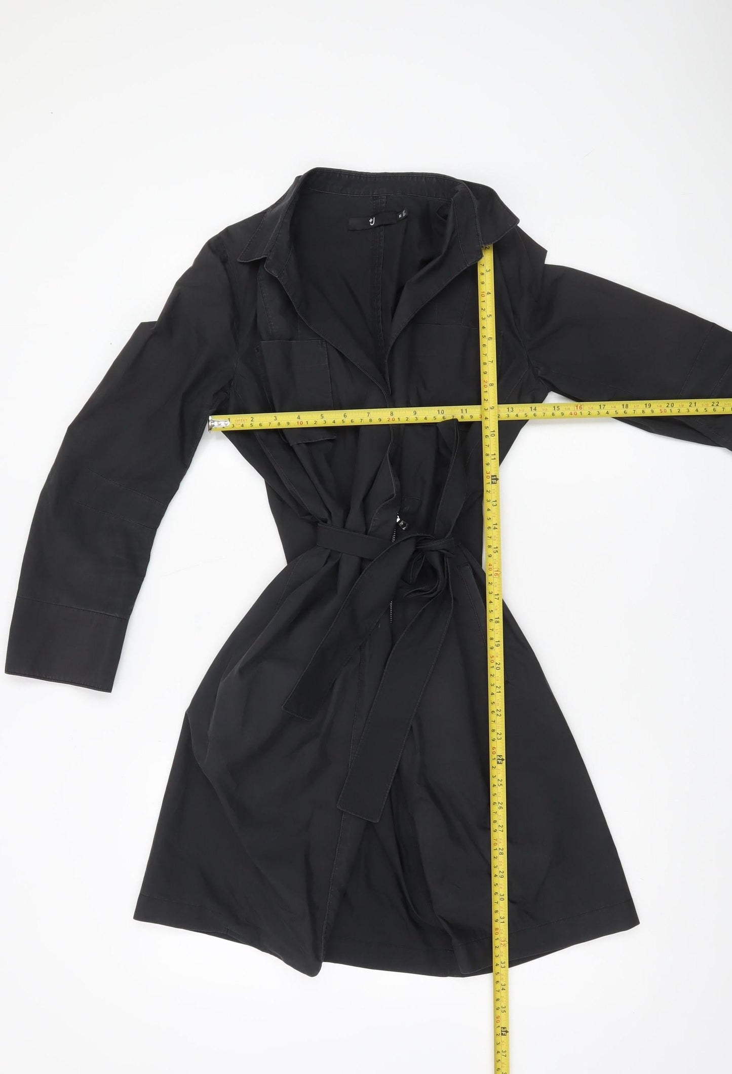 +J Womens Black Trench Coat Belted Mid Length Size M