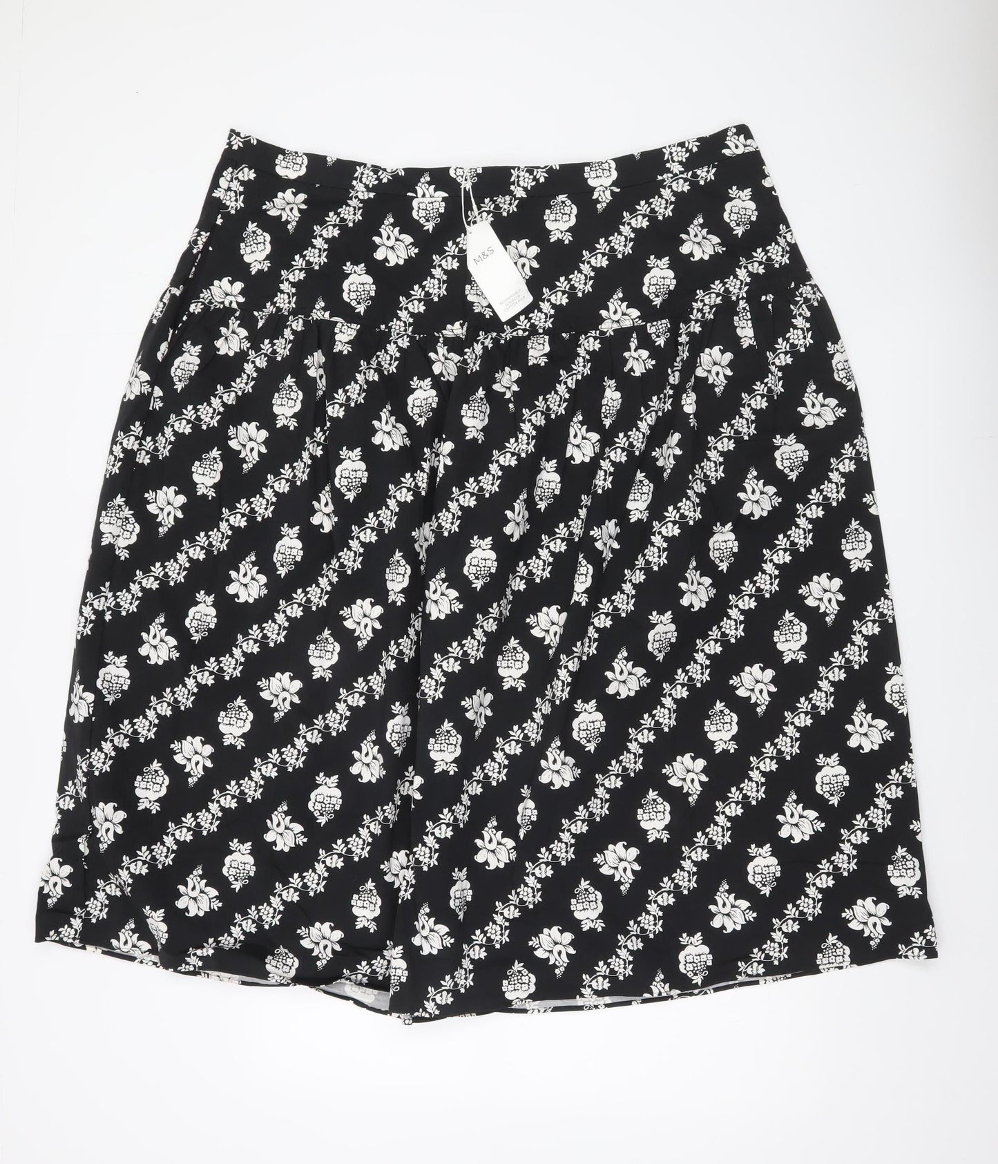 Marks and Spencer Women’s Black Floral Cotton Stretch Knee Length Skirt Size 22