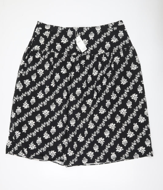 Marks and Spencer Women’s Black Floral Cotton Stretch Knee Length Skirt Size 22