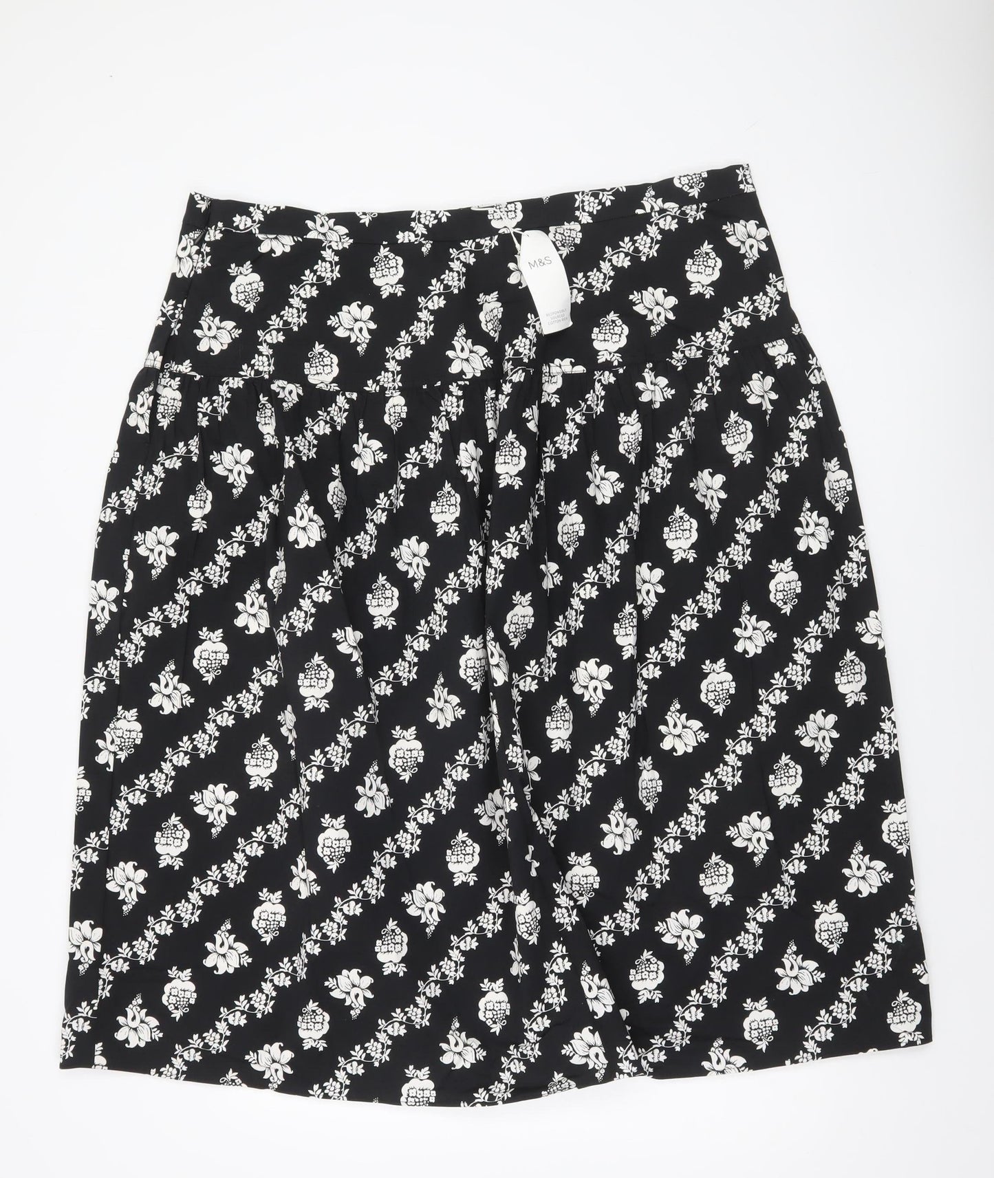 Marks and Spencer Women’s Black Floral Cotton Stretch Knee Length Skirt Size 22