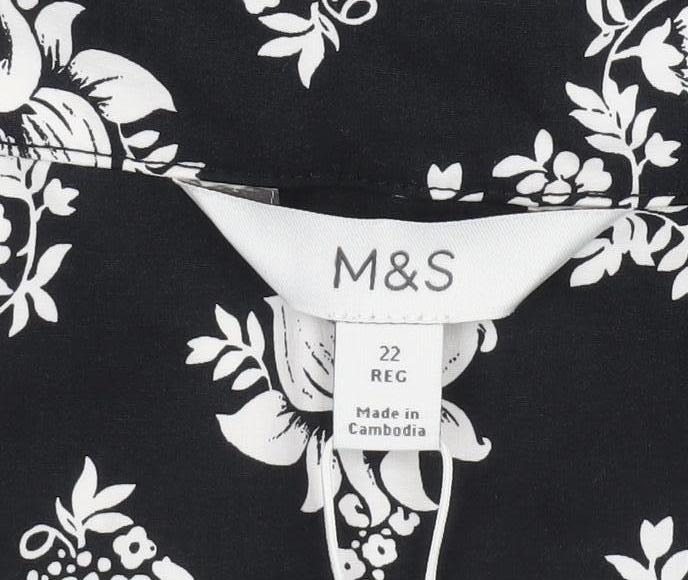 Marks and Spencer Women’s Black Floral Cotton Stretch Knee Length Skirt Size 22