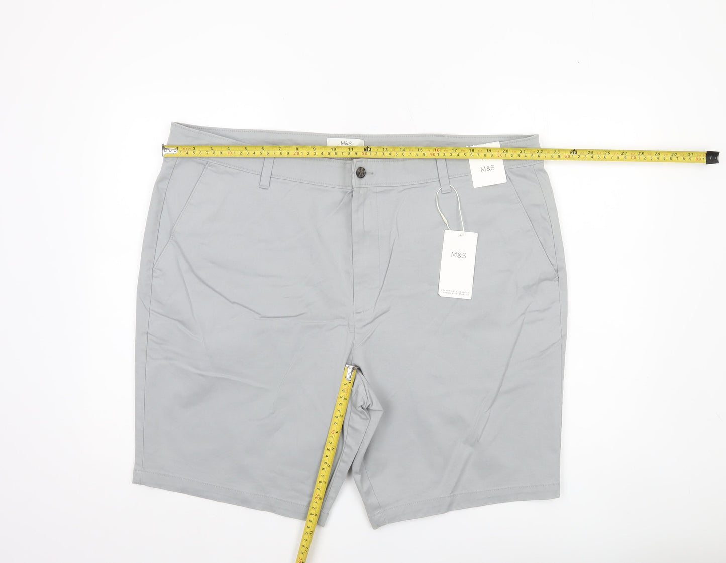 Marks and Spencer Mens Grey Chino Shorts Size 44 Regular Stretch Cotton