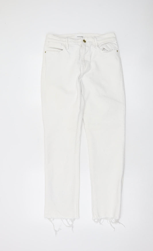 Frame Women’s White Slim Straight Jeans Size 27 Frayed Hem