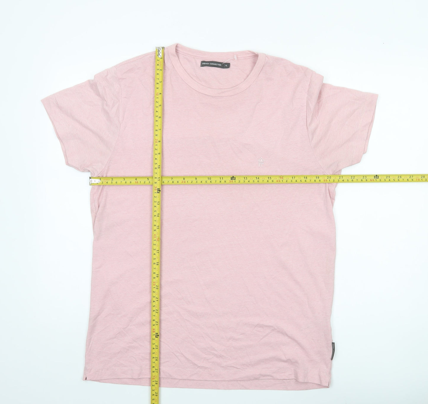 French Connection Men's Pink XL Crew Neck Cotton Blend T-Shirt