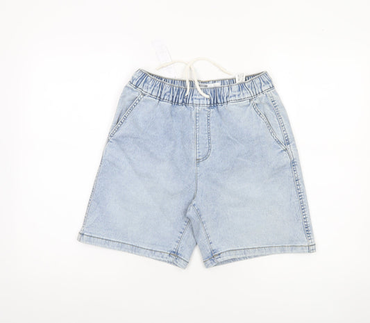 Bershka Mens Blue Denim XS Casual Chino Shorts with Drawstring Waist