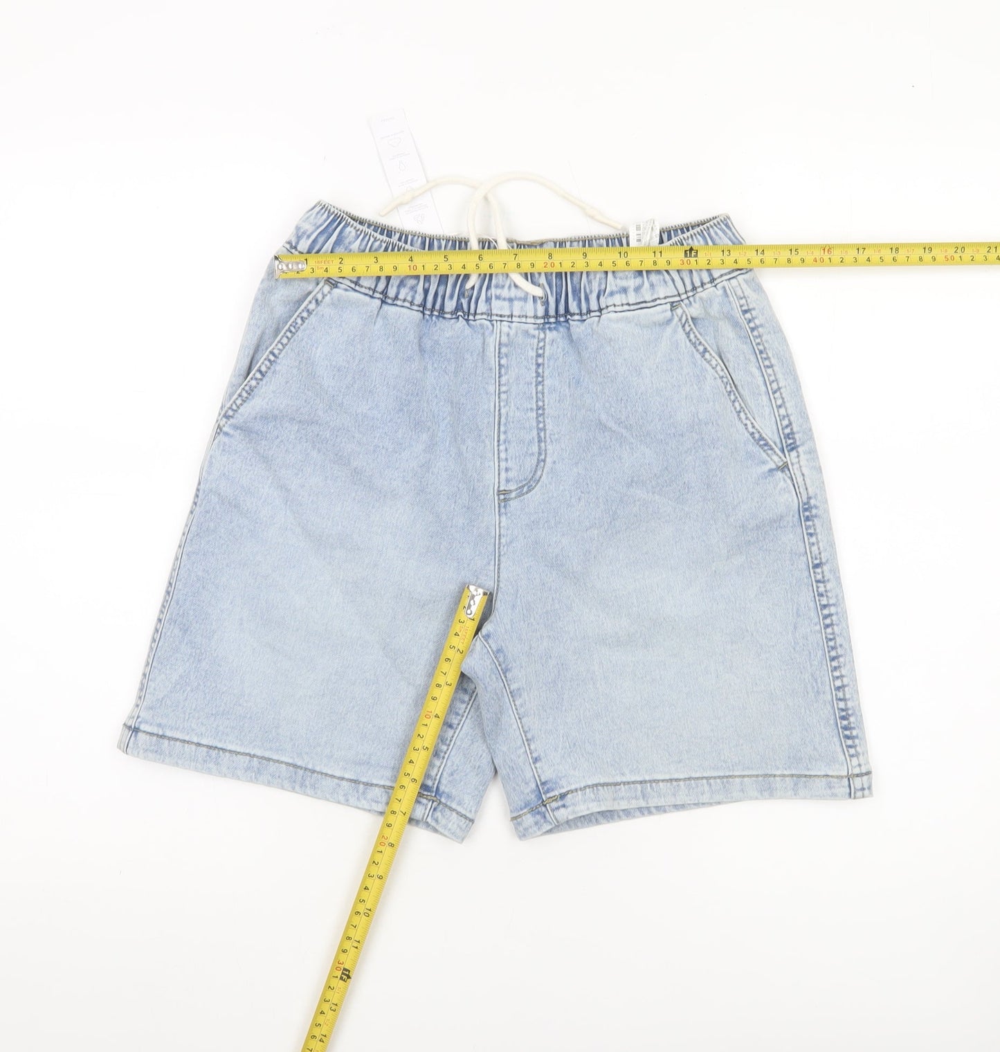 Bershka Mens Blue Denim XS Casual Chino Shorts with Drawstring Waist