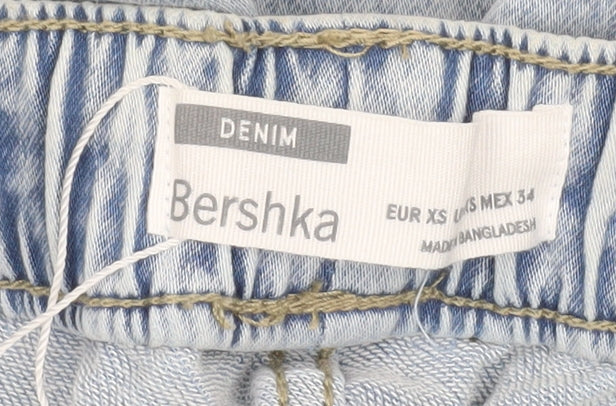 Bershka Mens Blue Denim XS Casual Chino Shorts with Drawstring Waist