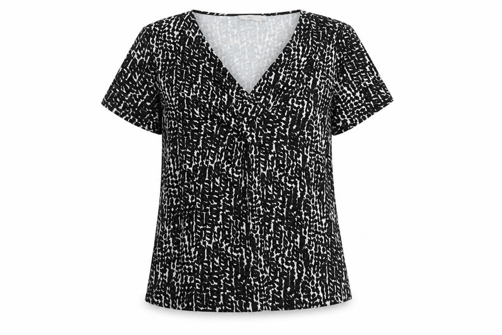 Country Casuals Women Black Animal Print V-Neck Tunic Blouse Size L