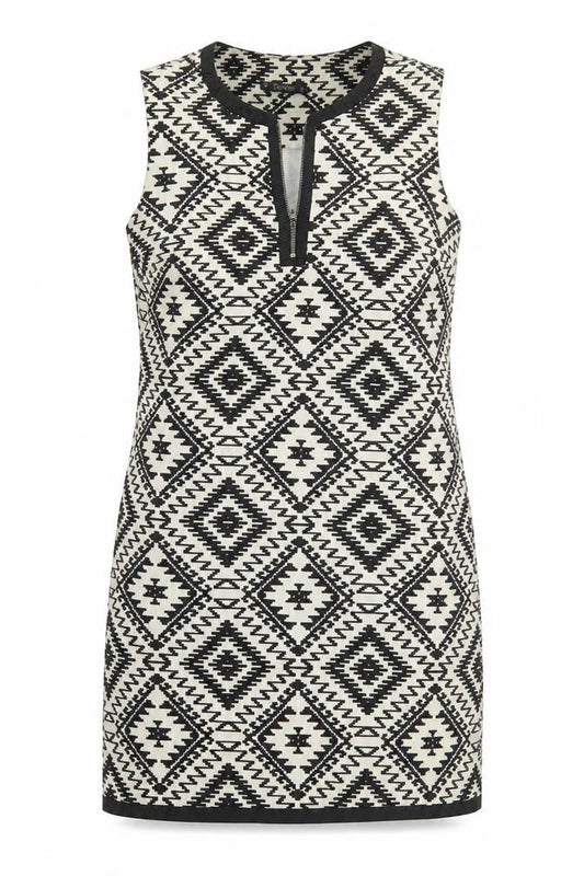 Dunnes Women’s Black Aztec Sheath Dress Size 12 Knee Length Sleeveless