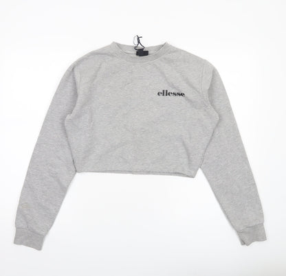 Additional front view of Ellesse Women’s Grey Cropped Sweatshirt UK 8 Logo Pullover