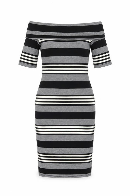 Miss Selfridge Women’s Black White Grey Striped Bodycon Dress Size 8
