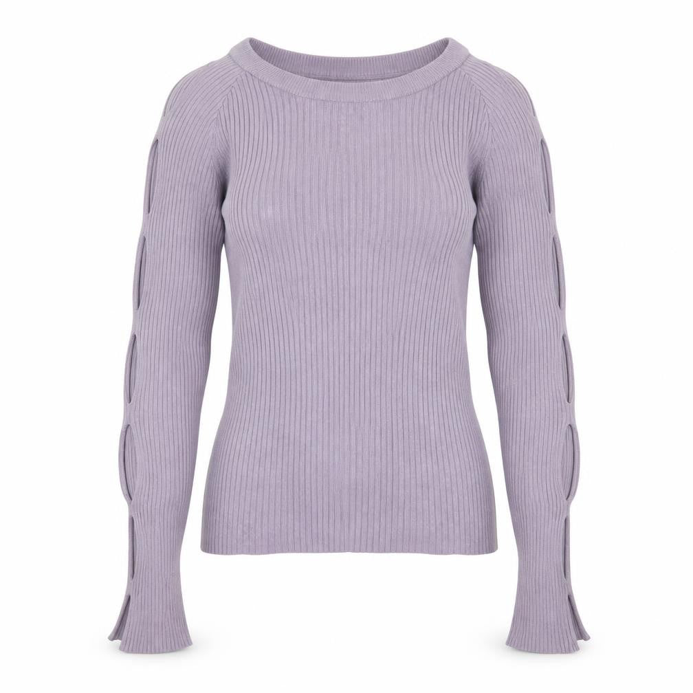 Women's Purple XS Ribbed Cut-Out Sleeve Slim Pullover Jumper