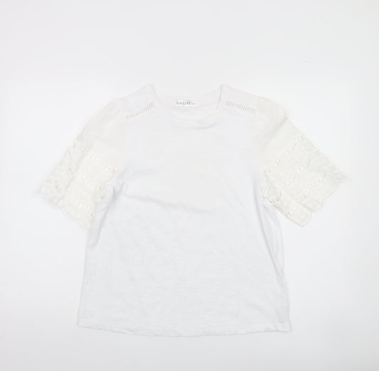 Gallery Women White Cotton Lace Short Sleeve T-Shirt Size S