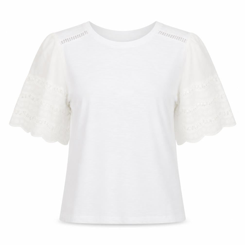 Gallery Women White Cotton Lace Short Sleeve T-Shirt Size S