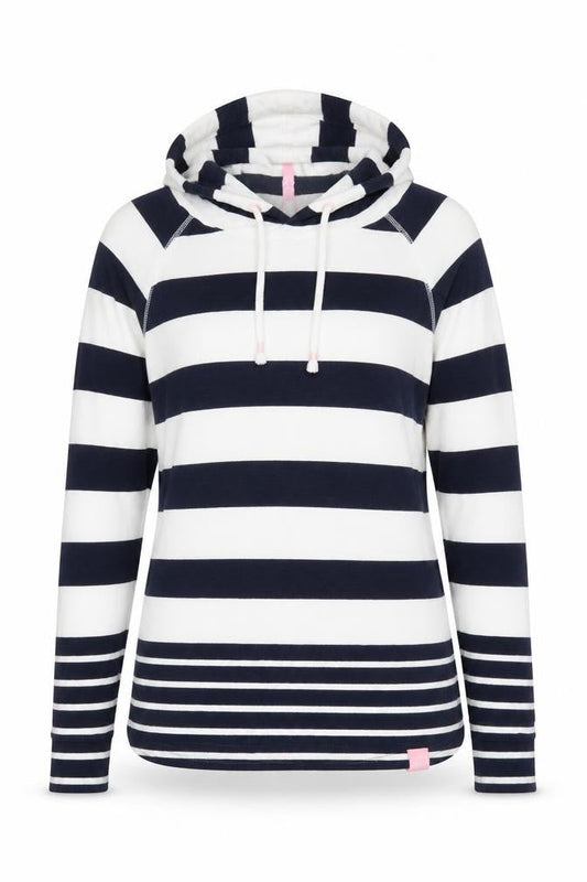 Joules Women’s Navy White Striped Hoodie UK 6 Cotton Pullover