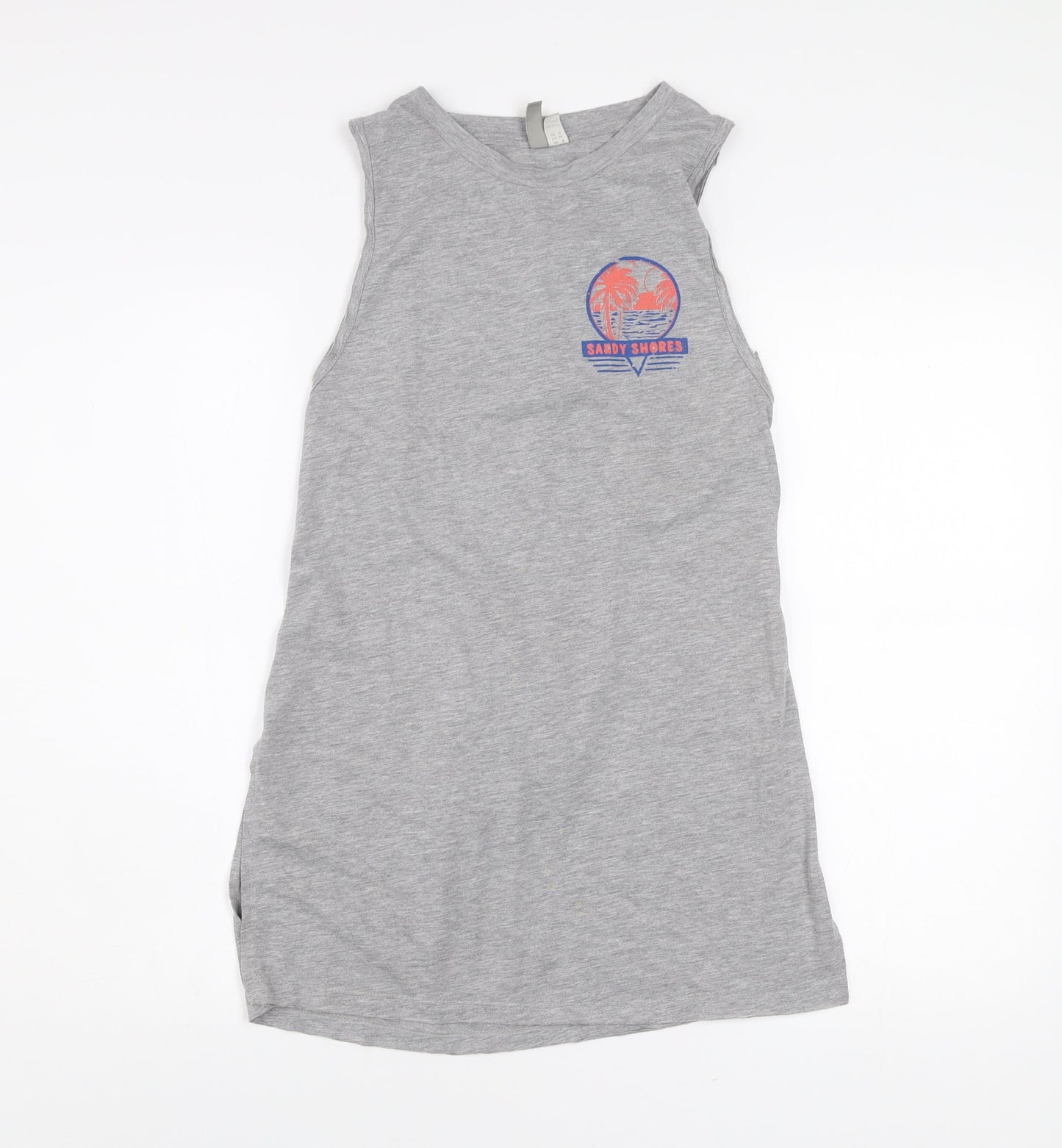 ASOS Womens Grey Tank Top UK 8 Crew Neck Sleeveless Beach Print