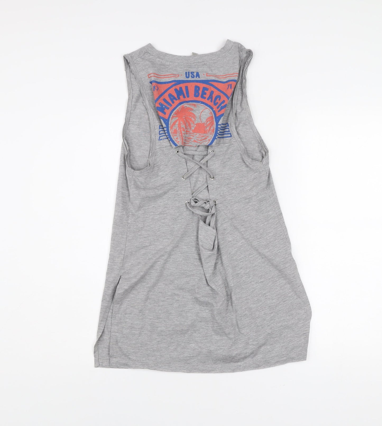 ASOS Womens Grey Tank Top UK 8 Crew Neck Sleeveless Beach Print