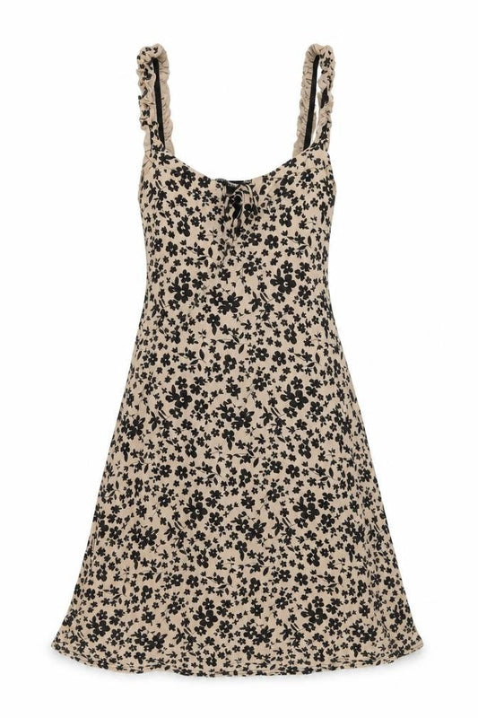 PRETTYLITTLETHING Women’s Beige Floral Mini Slip Dress UK 4