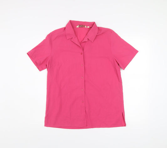EWM Women Pink Short Sleeve Collared Button-Up Shirt Size 12