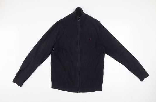 Tommy Hilfiger Men Black Knit Full Zip Jacket Size M Cotton Blend