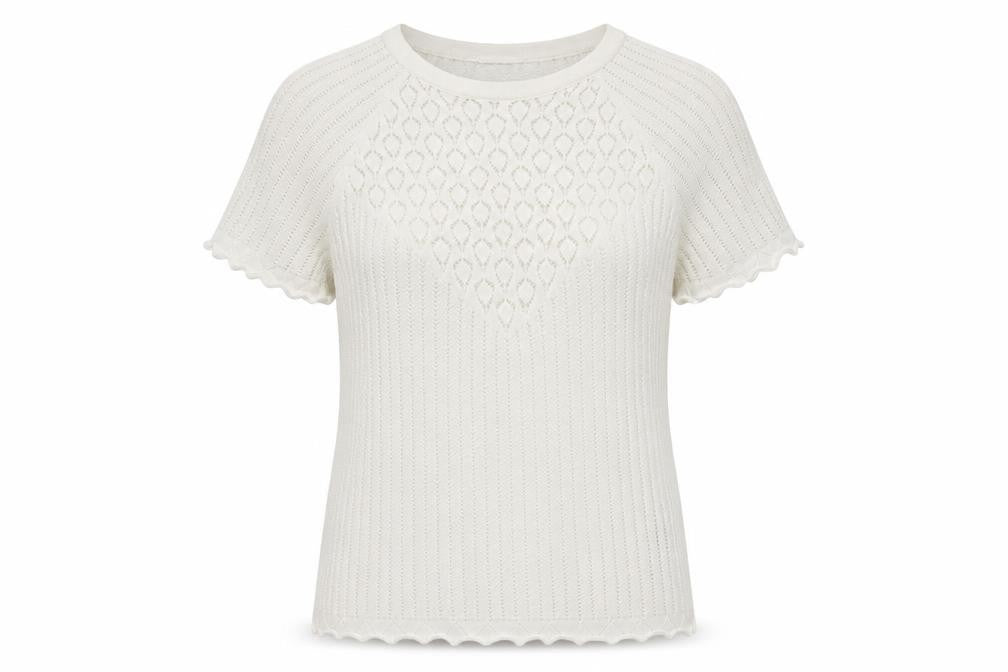 Zara Women’s Ivory Knit T-Shirt XL Crew Neck Short Sleeve Lightweight