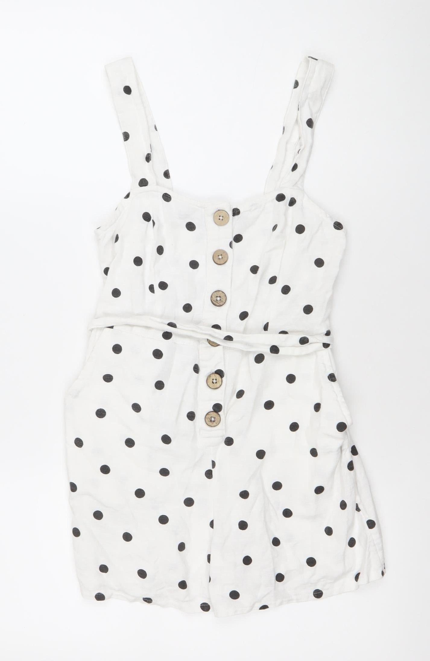New Look Women’s Petite White Polka Dot Sleeveless Playsuit Size 6