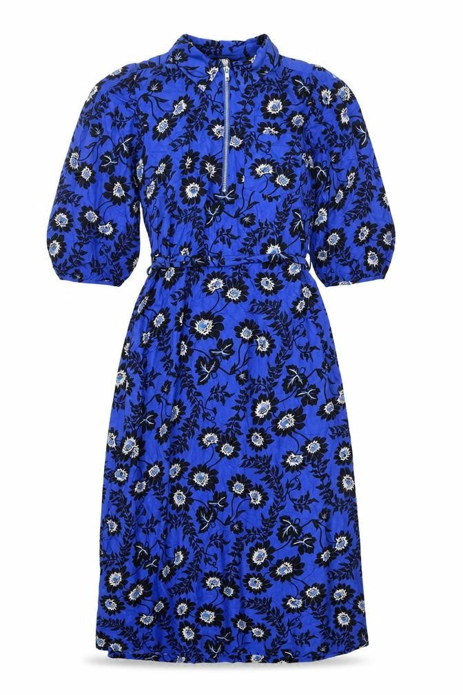 Next Womens Blue Floral Wrap Midi Dress Size 10 V-Neck 3/4 Sleeve