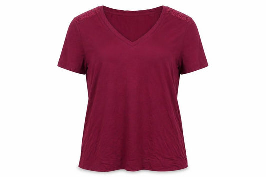 Marks and Spencer Women’s Red Lace V-Neck Cotton T-Shirt Size M