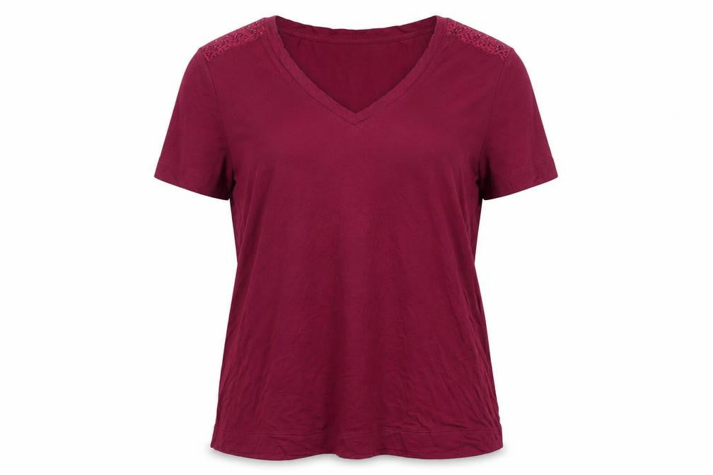 Marks & Spencer Women’s Red Lace V-Neck Cotton T-Shirt Size M