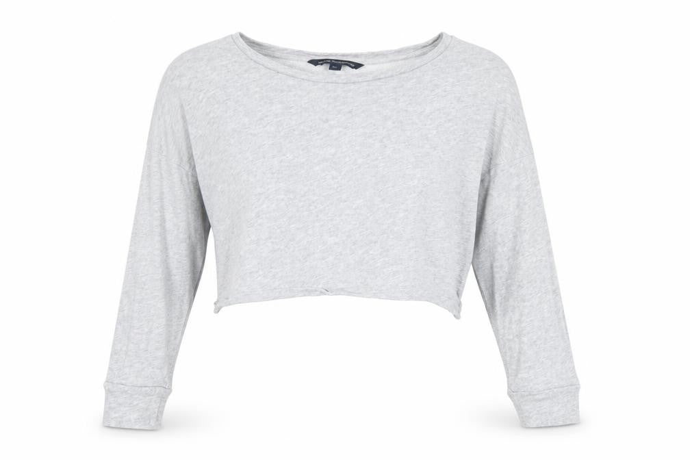 French Connection Women’s Grey White XS Cropped Long Sleeve Blouse