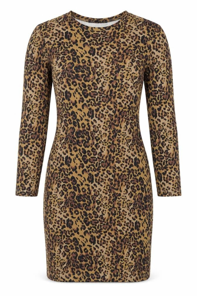 Zara Women Brown Leopard Print Bodycon Dress Size 8 Long Sleeve