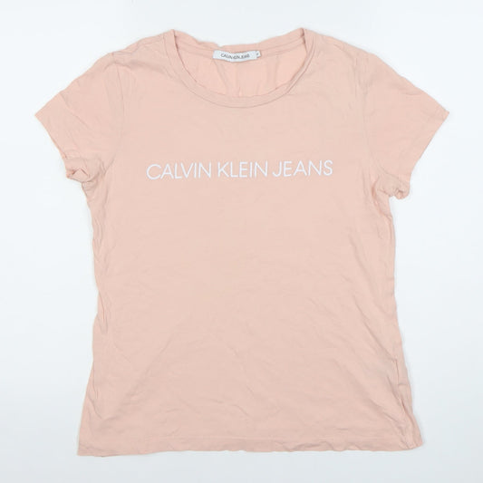 Calvin Klein Jeans Women's Pink M Cotton Crew Neck Logo T-Shirt