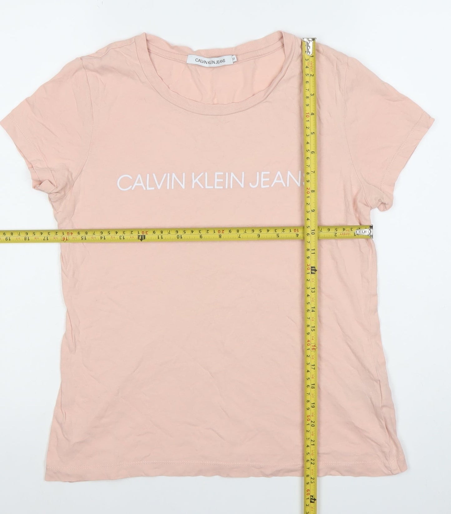 Calvin Klein Jeans Women's Pink M Cotton Crew Neck Logo T-Shirt