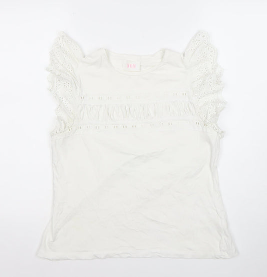 Savida Womens White Cotton Ruffle Sleeve Tunic Blouse Size 14