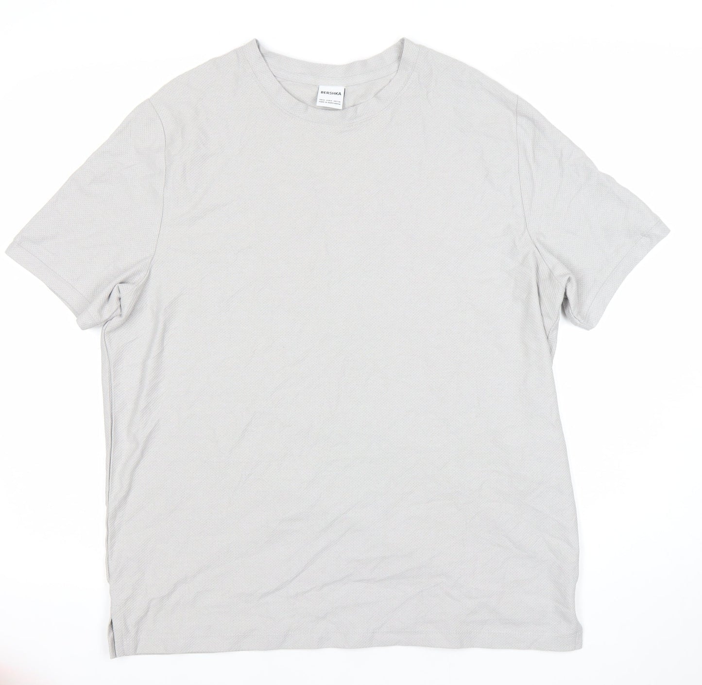 Bershka Men's Grey Cotton Short Sleeve Crew Neck T-Shirt Size M