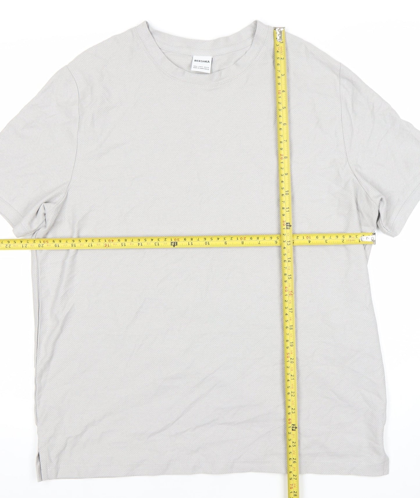 Bershka Men's Grey Cotton Short Sleeve Crew Neck T-Shirt Size M