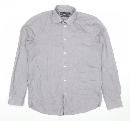 Primark Men's Grey Slim Fit Long Sleeve Button-Up Shirt Size 15.5