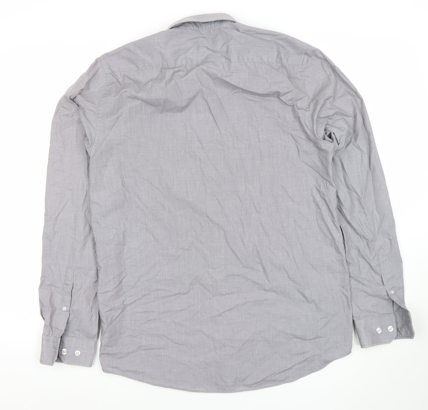 Primark Men's Grey Slim Fit Long Sleeve Button-Up Shirt Size 15.5