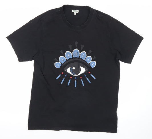 Kenzo Men's Black Eye Embroidered Cotton Graphic T-Shirt Size M