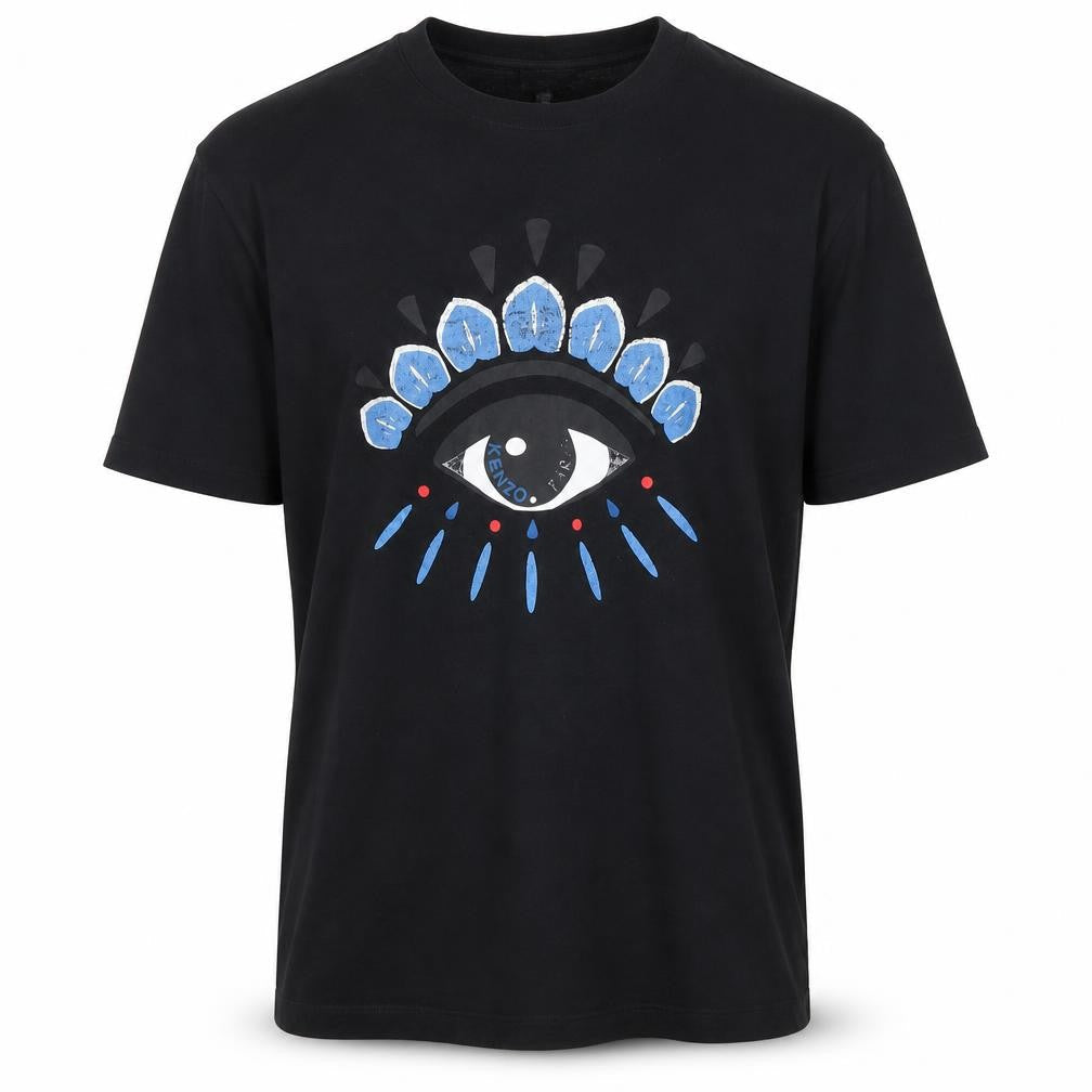 Kenzo Men's Black Eye Embroidered Cotton Graphic T-Shirt Size M