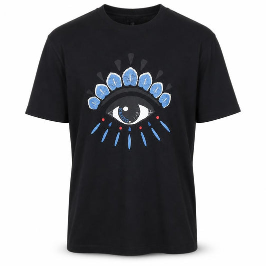 Kenzo Men's Black Eye Embroidered Cotton Graphic T-Shirt Size M