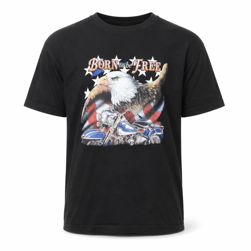 JHK Mens Black XL Born to be Free Biker Eagle Graphic T-Shirt