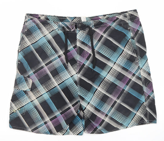 Dunnes Men’s Black Check XL Board Shorts Swimwear Quick Dry