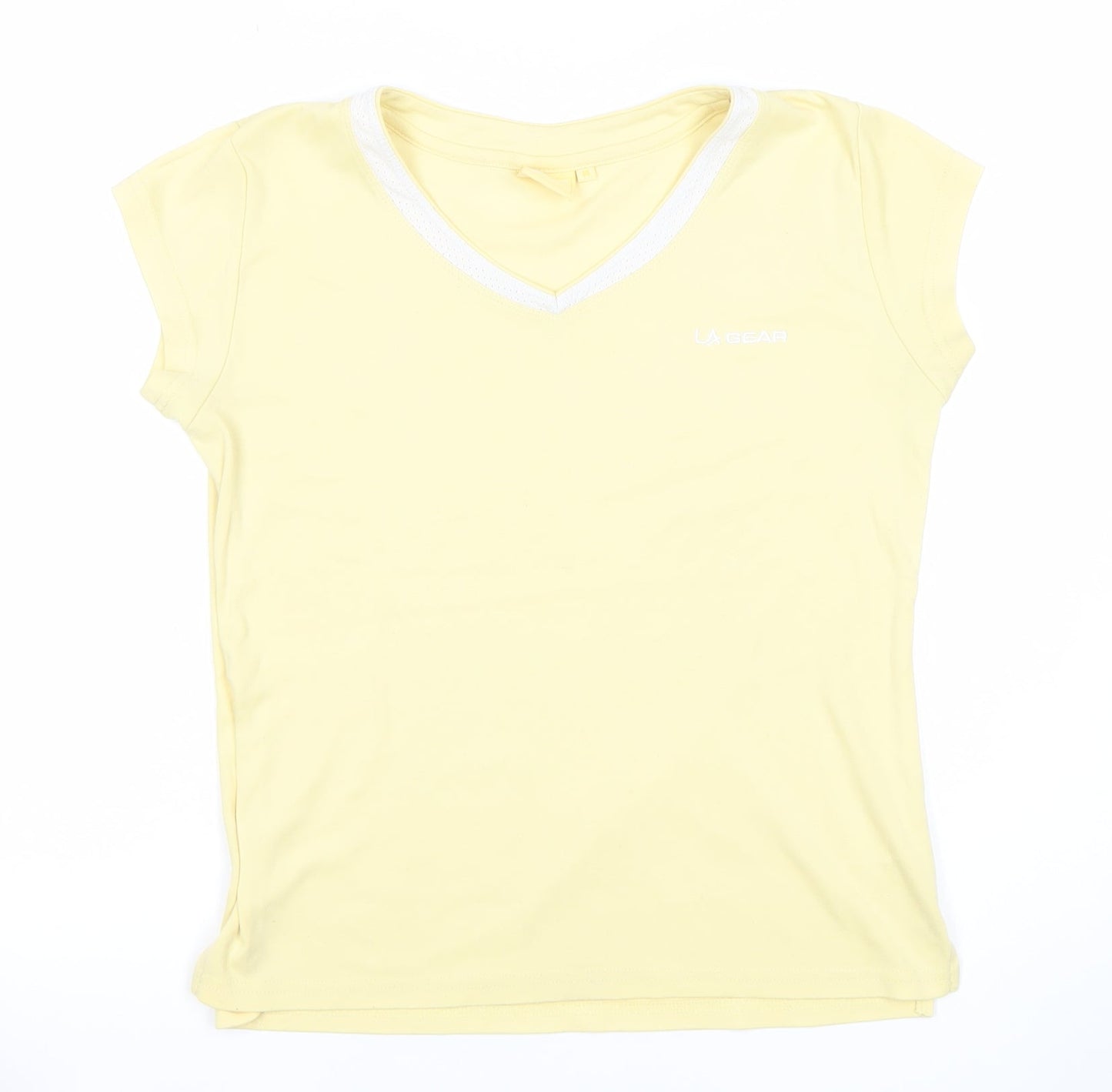LA Gear Womens Yellow Size 14 V-Neck T-Shirt Casual Summer Top