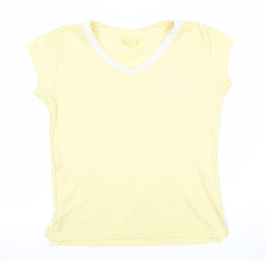 LA Gear Womens Yellow Size 14 V-Neck T-Shirt Casual Summer Top