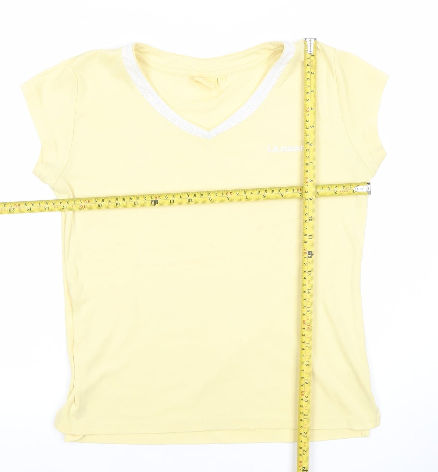 LA Gear Womens Yellow Size 14 V-Neck T-Shirt Casual Summer Top