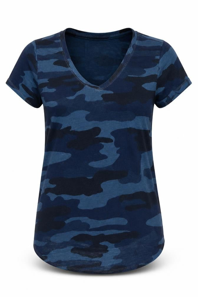 Lucky Brand Unisex Blue Camo V-Neck XS Regular Fit T-Shirt