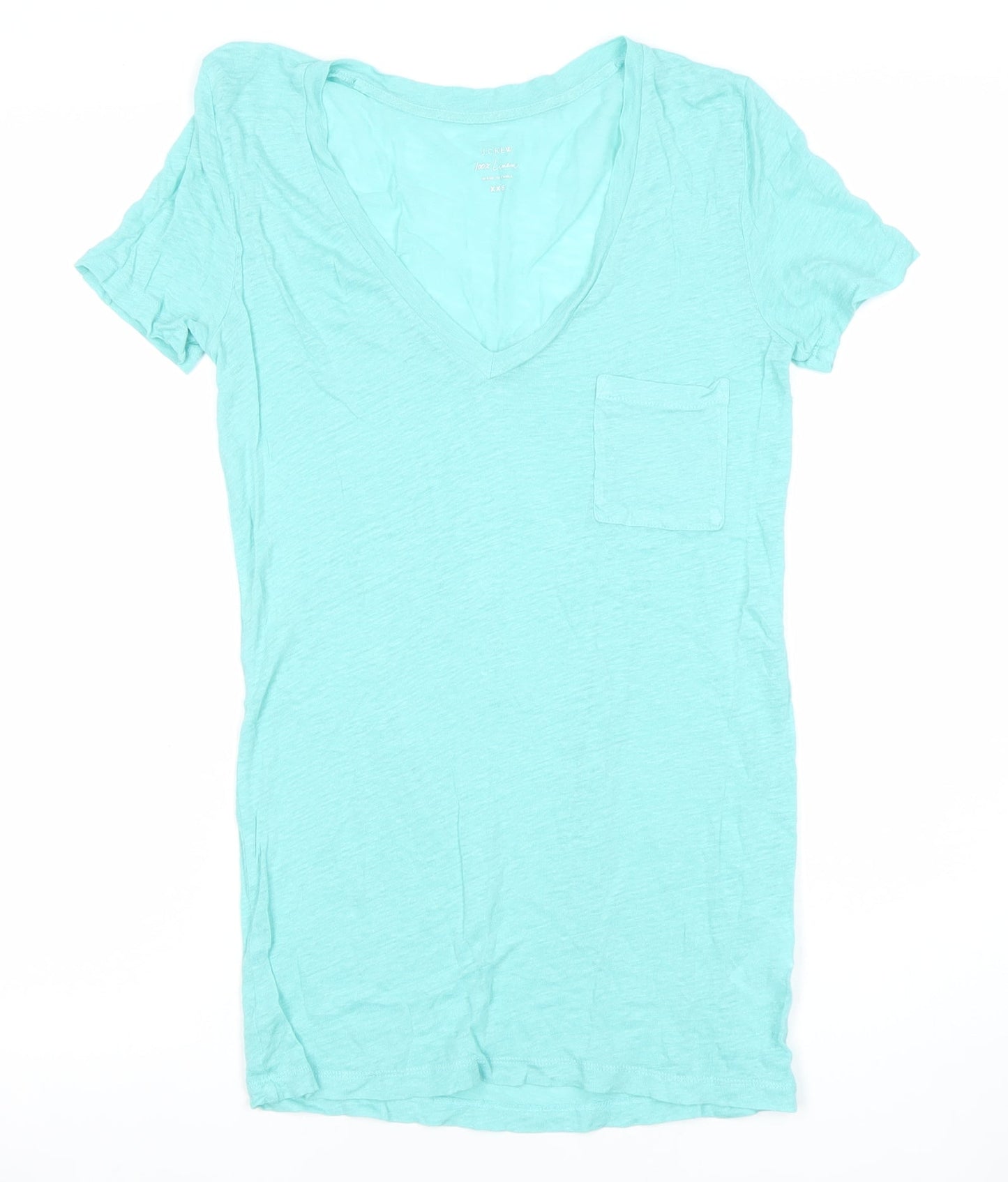 J.Crew Women’s Blue Linen V-Neck T-Shirt Size 2XS